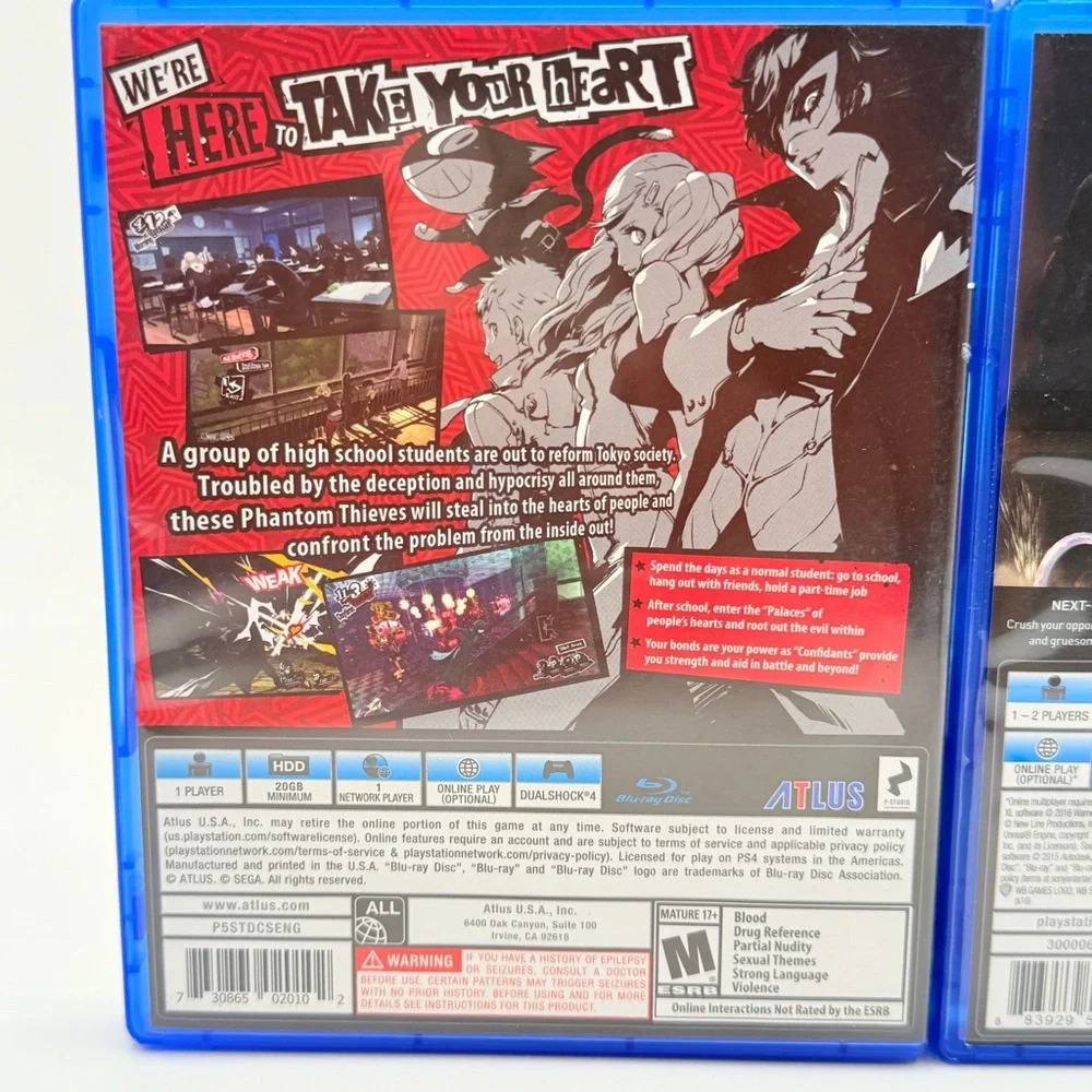 Sony PS4 Persona 5 & Mortal Kombat XL Dual Game Set -‎ Blue Cases